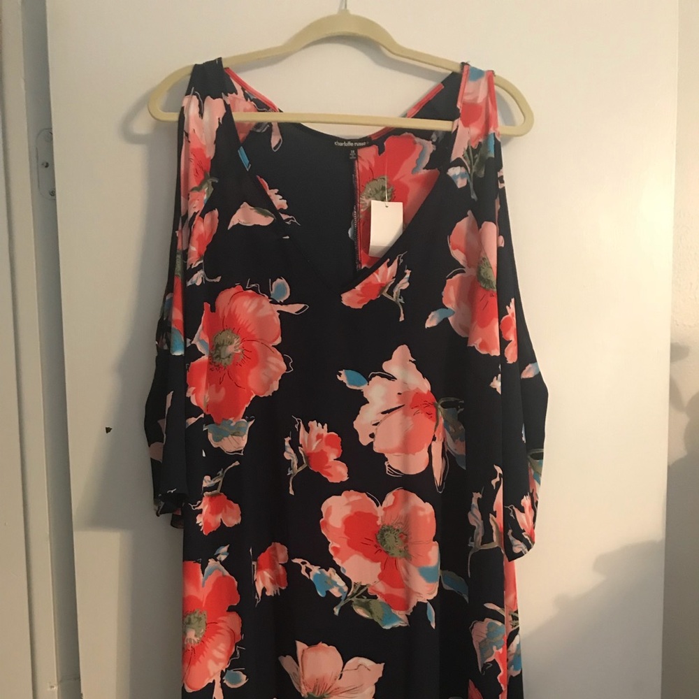 NWT - Navy Blue Chiffon Floral Dress